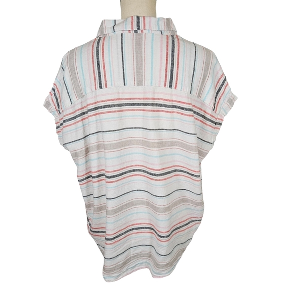 Weatherproof Vintage Washable Linen Blend Striped Button Up Shirt, Multi, Large - Picture 4 of 11